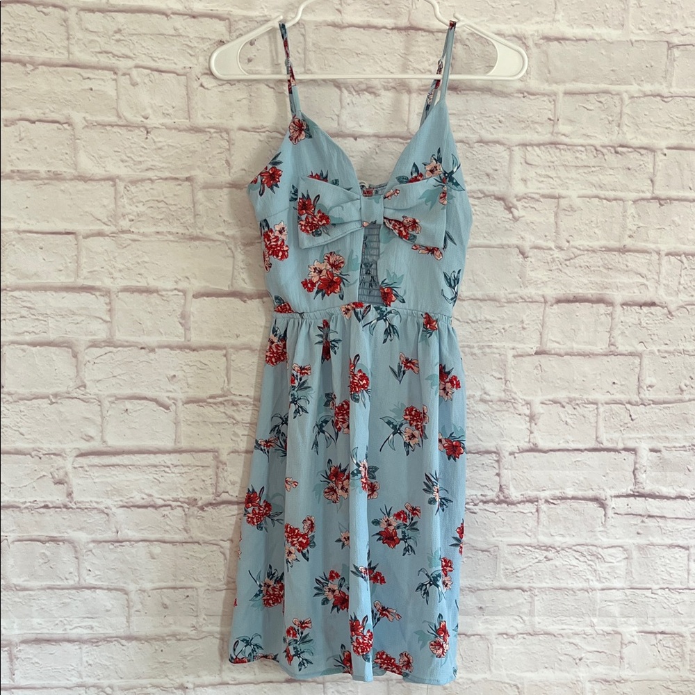 Charlotte Russe Light Blue Dress with Red Floral Design